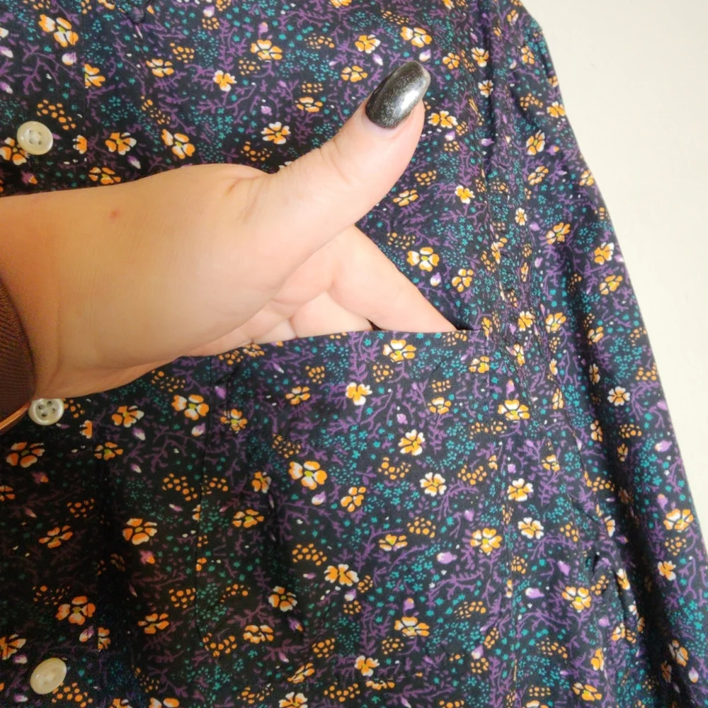 J. Crew Secret Wash Cotton Poplin Long Sleeve Button Shirt Yellow Green Floral M